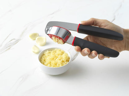 Touch Dishwasher Safe Garlic Press with Stainless Steel Head, Black/Red