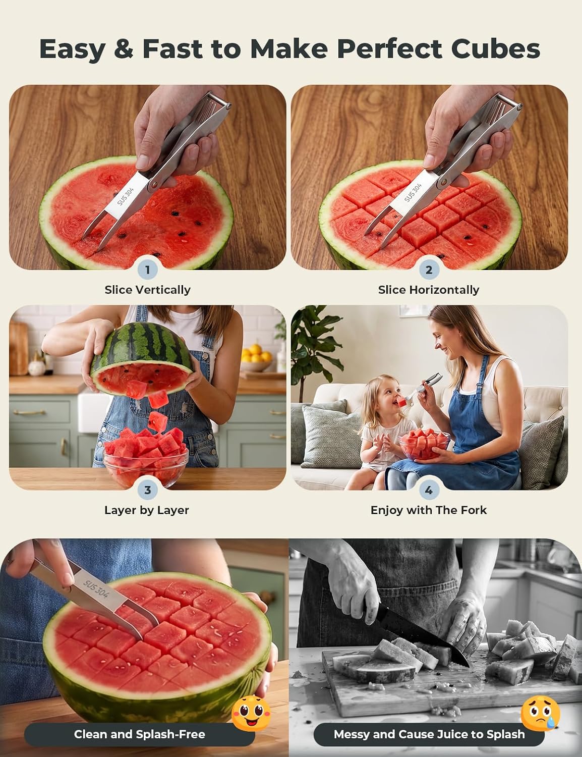 CripsTaste Watermelon Cutter Slicer Tool Stainless Steel Watermelon Fork