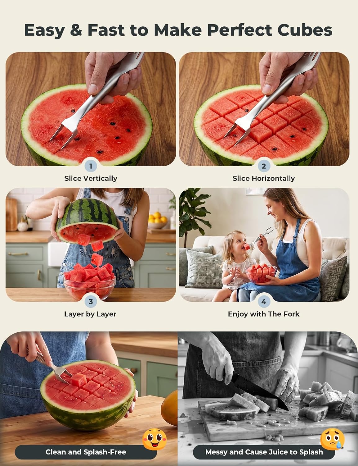 CripsTaste Watermelon Cutter Slicer Tool Stainless Steel Watermelon Fork