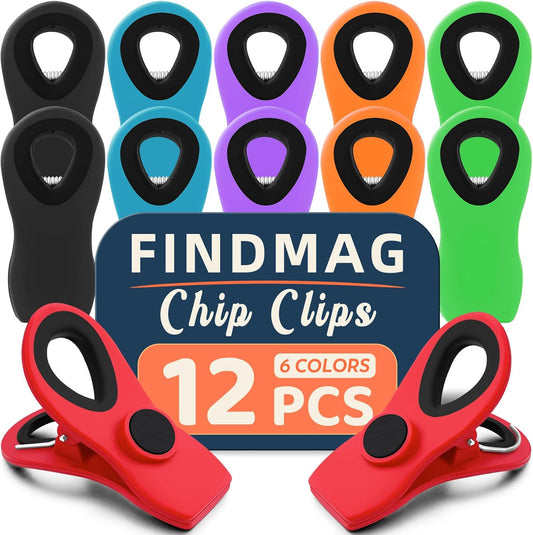 Chip Clips Bag Clips, 12 Pack Bag Clip for Food Storage, Magnetic Chip Clip for Chips, Refrigerator, Kitchen Organization, Office Paper Clamps, Cloth Pins, RV Accessories, Multicolor