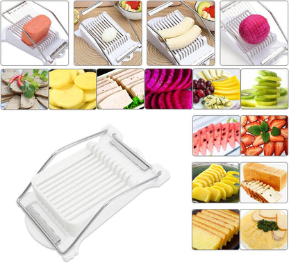 Multipurpose Luncheon Meat Slicer,Stainless Steel Wire Egg Slicer,Cuts 11 Slices for Spam,Cheese,fruit,Soft Food and Ham (White)
