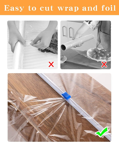 Plastic Wrap Slide Cutter - 4 Sticks Self-Adhesive Fit 12" Roll Plastic Wrap Sliding Cutter for Foil Wax Paper Parchment Paper - Wrapping Paper Cutter Replacement Fit Most Brands Wrap Dispenser