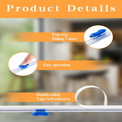 Plastic Wrap Slide Cutter - 4 Sticks Self-Adhesive Fit 12" Roll Plastic Wrap Sliding Cutter for Foil Wax Paper Parchment Paper - Wrapping Paper Cutter Replacement Fit Most Brands Wrap Dispenser