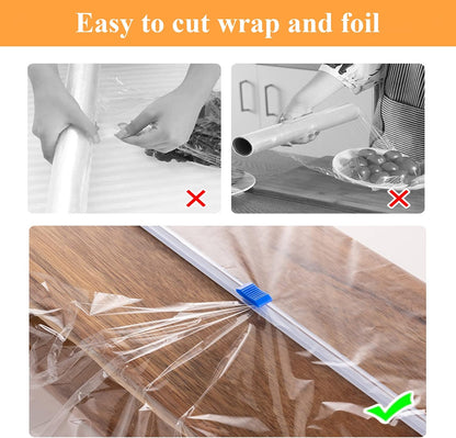 Plastic Wrap Slide Cutter - 4 Sticks Self-Adhesive Fit 12" Roll Plastic Wrap Sliding Cutter for Foil Wax Paper Parchment Paper - Wrapping Paper Cutter Replacement Fit Most Brands Wrap Dispenser