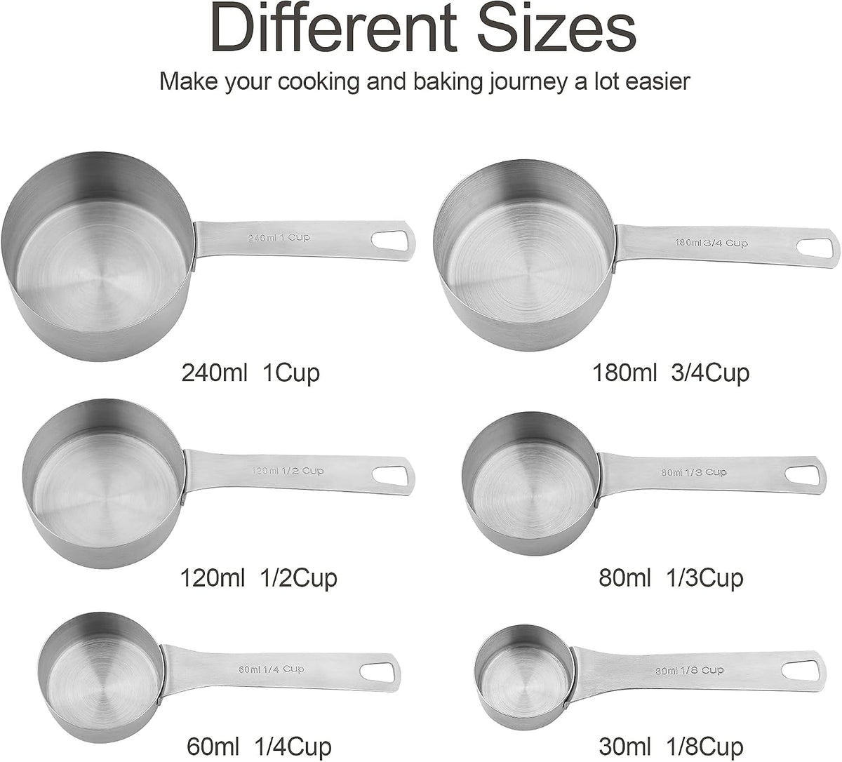 Measuring Cups and Spoons Set 15, Metric & US 18/8 Stainless Steel Measuring Cups and Spoons Set for Baking & Kitchen, 6 Measure Cups & 7 Spoons Leveler & Measure Equivalents for Dry&Liquid