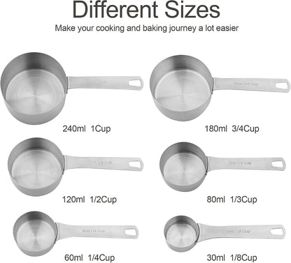 Measuring Cups and Spoons Set 15, Metric & US 18/8 Stainless Steel Measuring Cups and Spoons Set for Baking & Kitchen, 6 Measure Cups & 7 Spoons Leveler & Measure Equivalents for Dry&Liquid