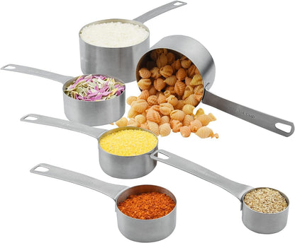 Measuring Cups and Spoons Set 15, Metric & US 18/8 Stainless Steel Measuring Cups and Spoons Set for Baking & Kitchen, 6 Measure Cups & 7 Spoons Leveler & Measure Equivalents for Dry&Liquid