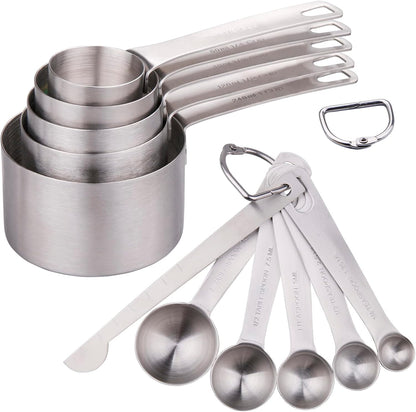 Measuring Cups and Spoons Set 15, Metric & US 18/8 Stainless Steel Measuring Cups and Spoons Set for Baking & Kitchen, 6 Measure Cups & 7 Spoons Leveler & Measure Equivalents for Dry&Liquid