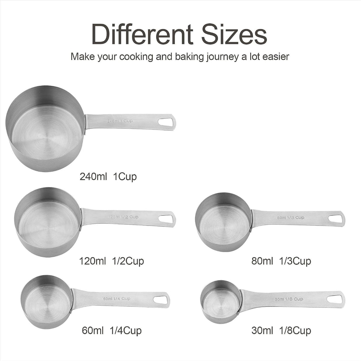Measuring Cups and Spoons Set 15, Metric & US 18/8 Stainless Steel Measuring Cups and Spoons Set for Baking & Kitchen, 6 Measure Cups & 7 Spoons Leveler & Measure Equivalents for Dry&Liquid