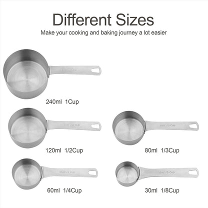 Measuring Cups and Spoons Set 15, Metric & US 18/8 Stainless Steel Measuring Cups and Spoons Set for Baking & Kitchen, 6 Measure Cups & 7 Spoons Leveler & Measure Equivalents for Dry&Liquid