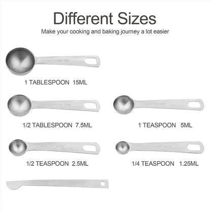 Measuring Cups and Spoons Set 15, Metric & US 18/8 Stainless Steel Measuring Cups and Spoons Set for Baking & Kitchen, 6 Measure Cups & 7 Spoons Leveler & Measure Equivalents for Dry&Liquid