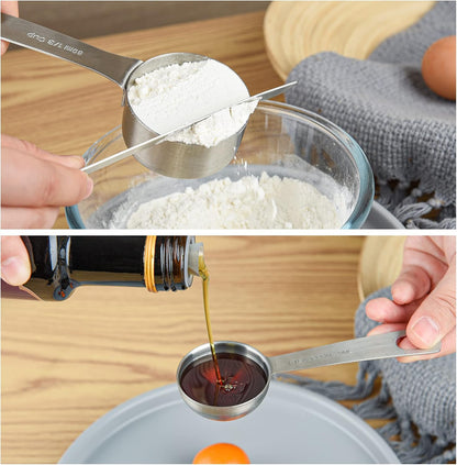 Measuring Cups and Spoons Set 15, Metric & US 18/8 Stainless Steel Measuring Cups and Spoons Set for Baking & Kitchen, 6 Measure Cups & 7 Spoons Leveler & Measure Equivalents for Dry&Liquid
