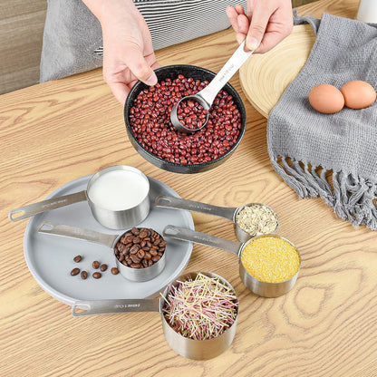 Measuring Cups and Spoons Set 15, Metric & US 18/8 Stainless Steel Measuring Cups and Spoons Set for Baking & Kitchen, 6 Measure Cups & 7 Spoons Leveler & Measure Equivalents for Dry&Liquid