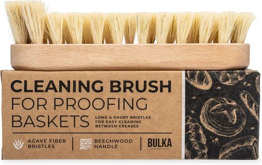 Banneton Natural Cleaning Brush for Wood Pulp Sourdough Baskets | Ergonomic Beechwood Handle & Agave Bristles, Medium Firmness, Long & Short Bristles for Efficient Cleaning