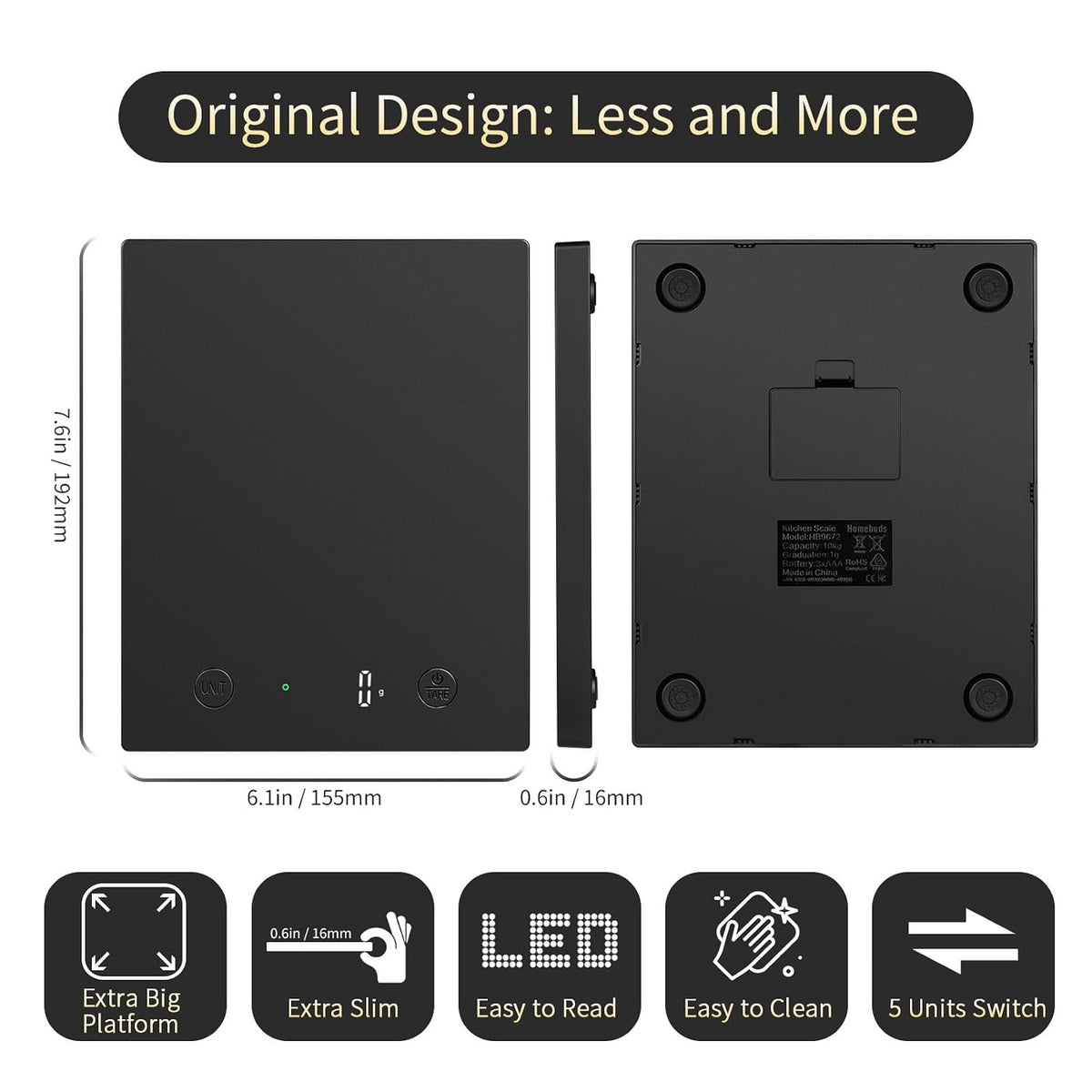 22lb Digital Food Scale Precision 0.1oz/1g, Kitchen Scale Big LED