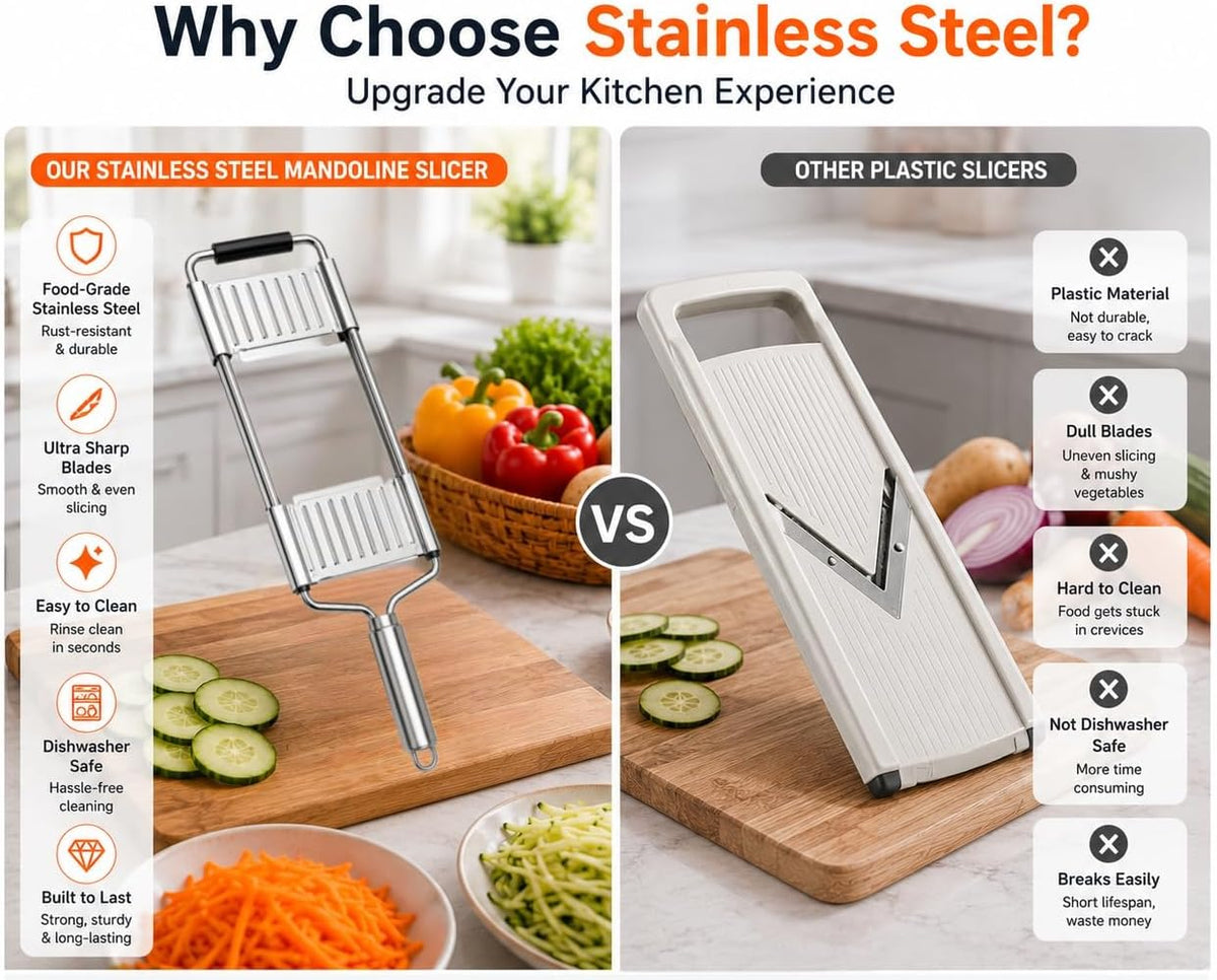 4-in-1 Mandoline Slicer, Stainless Steel Vegetable Cutter for Kitchen