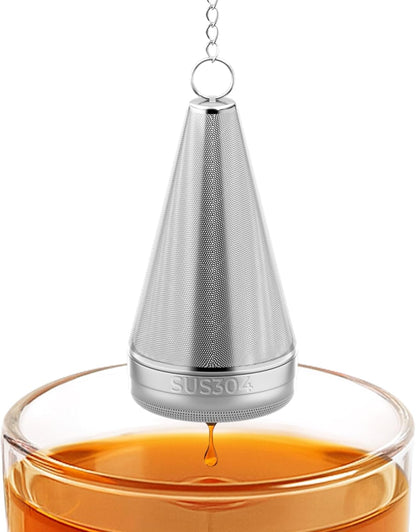304 Stainless Steel Tea Strainer Fine Mesh Tea Infuser for Loose Leaf Tea | Cone Loose Leaf Tea Steeper with a Drip Tray, Tea Ball for Cup Mug Teapot Bottle Kettle