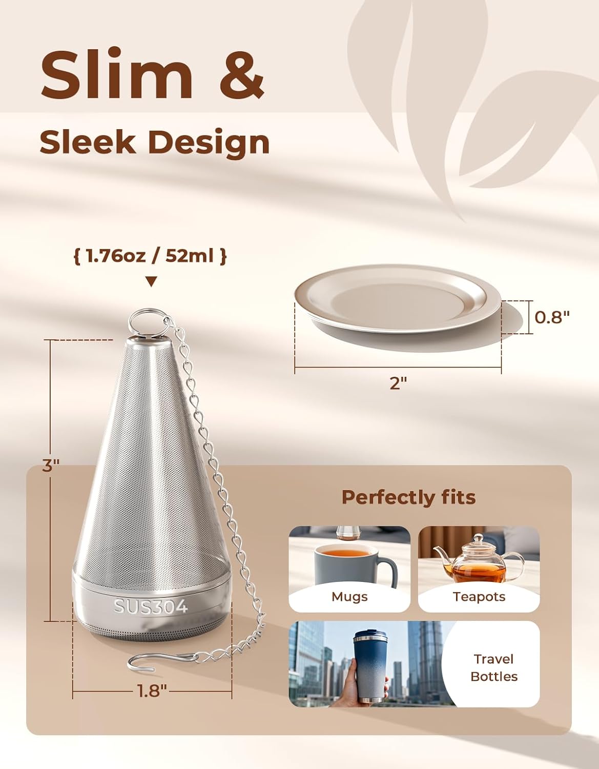 304 Stainless Steel Tea Strainer Fine Mesh Tea Infuser for Loose Leaf Tea | Cone Loose Leaf Tea Steeper with a Drip Tray, Tea Ball for Cup Mug Teapot Bottle Kettle
