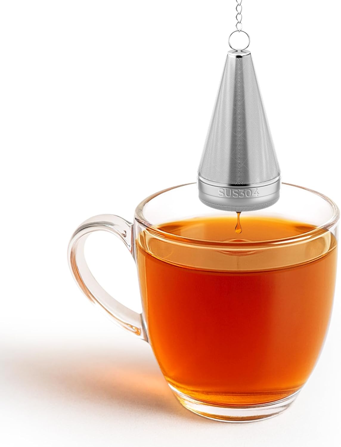 304 Stainless Steel Tea Strainer Fine Mesh Tea Infuser for Loose Leaf Tea | Cone Loose Leaf Tea Steeper with a Drip Tray, Tea Ball for Cup Mug Teapot Bottle Kettle