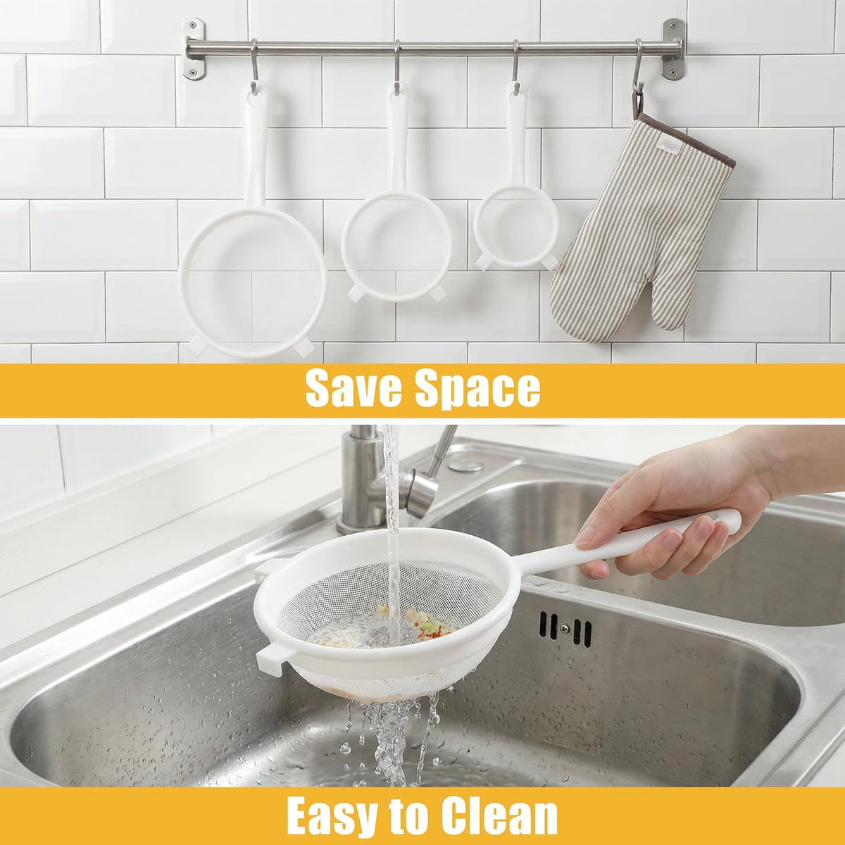 3PCS Plastic Nylon Strainer Set, 3 Sizes Ultra Fine Mesh Strainer for Juicing Kefir Grains Yogurt and More, Food-Grade Nylon Mesh Colander with Handle for DIY Crafts Baking Stuff