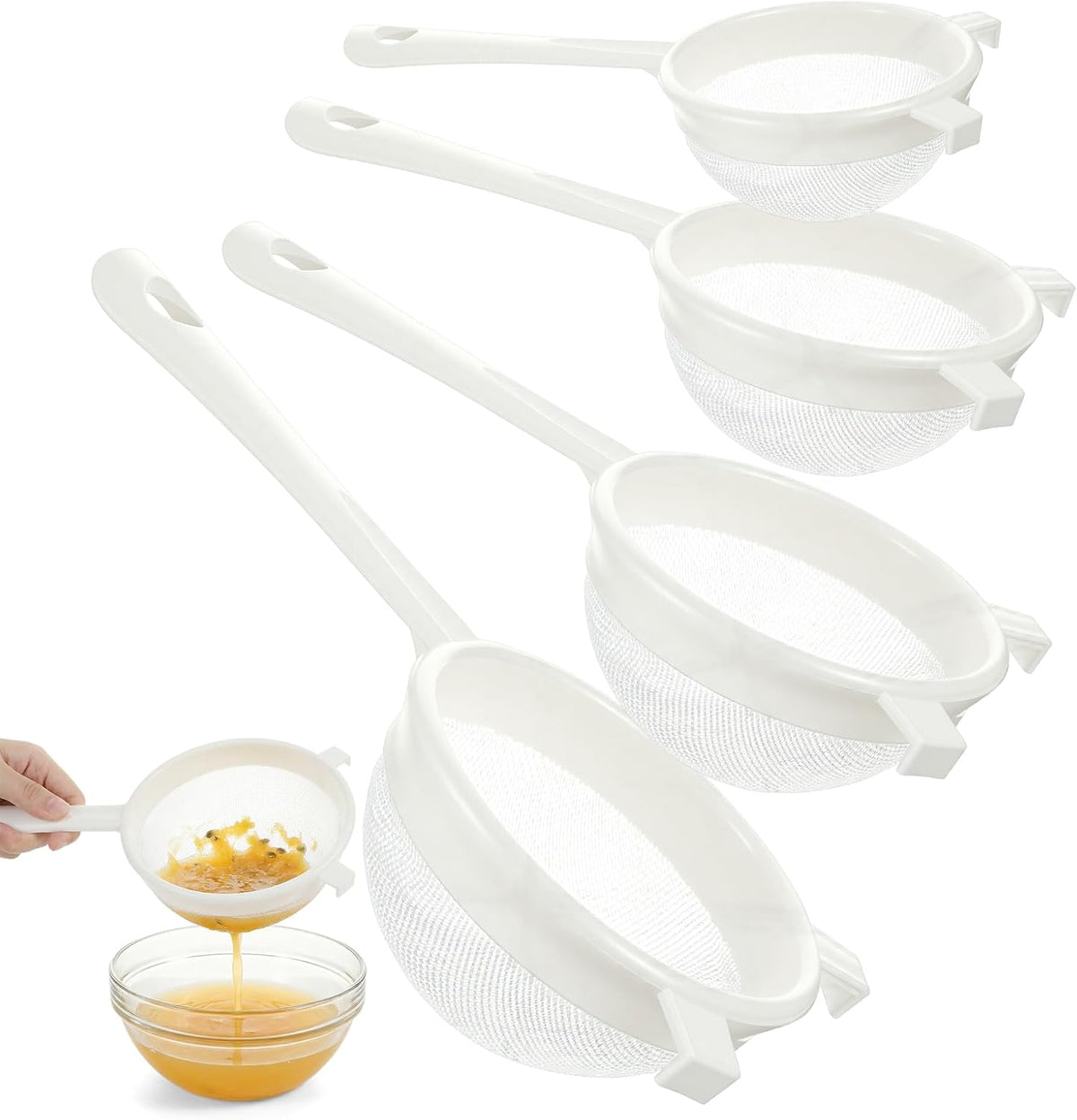 3PCS Plastic Nylon Strainer Set, 3 Sizes Ultra Fine Mesh Strainer for Juicing Kefir Grains Yogurt and More, Food-Grade Nylon Mesh Colander with Handle for DIY Crafts Baking Stuff