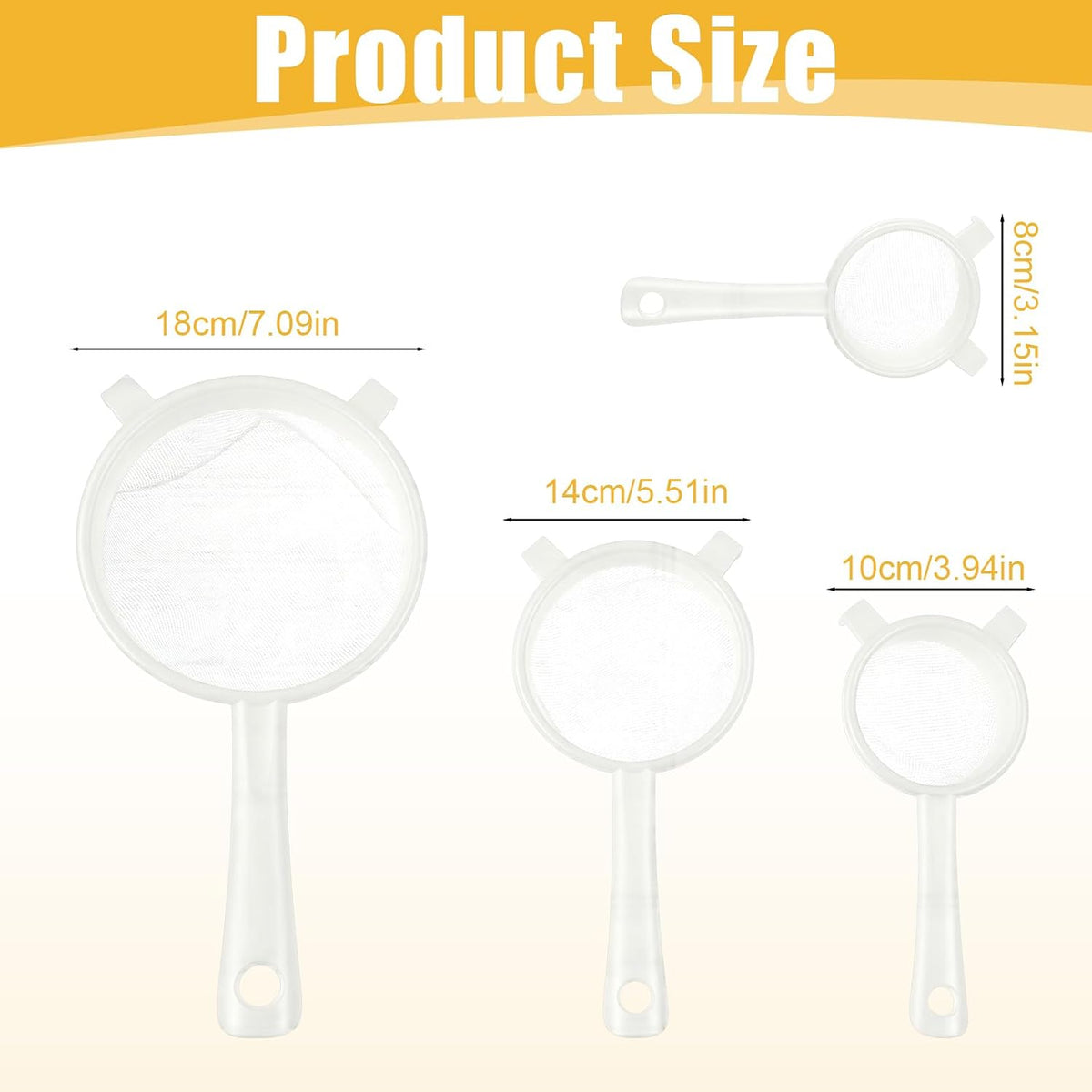 3PCS Plastic Nylon Strainer Set, 3 Sizes Ultra Fine Mesh Strainer for Juicing Kefir Grains Yogurt and More, Food-Grade Nylon Mesh Colander with Handle for DIY Crafts Baking Stuff