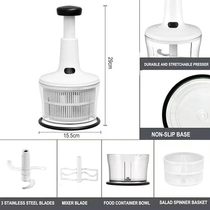 Manual Food Processor -Salsa Maker Hand Chopper Blender As Seen On TV- Meat Masher Mincer-Salad Spinner -Onion Chopper & Dicer for Baby Food, Salad, Herbs, Garlic,BPA Free(Large)