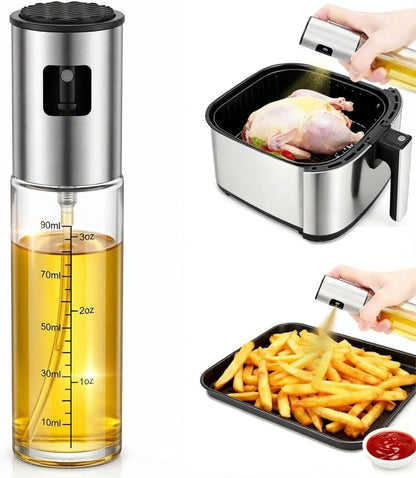 Olive Oil Sprayer, 3.5oz/100ml Oil Sprayer for Cooking, Oil Sprayer for Air Fryer, Stainless Steel Pump for Mist Spray, Food Grade Glass Metarial Mister for Kitchen Gadgets, Salad, BBQ
