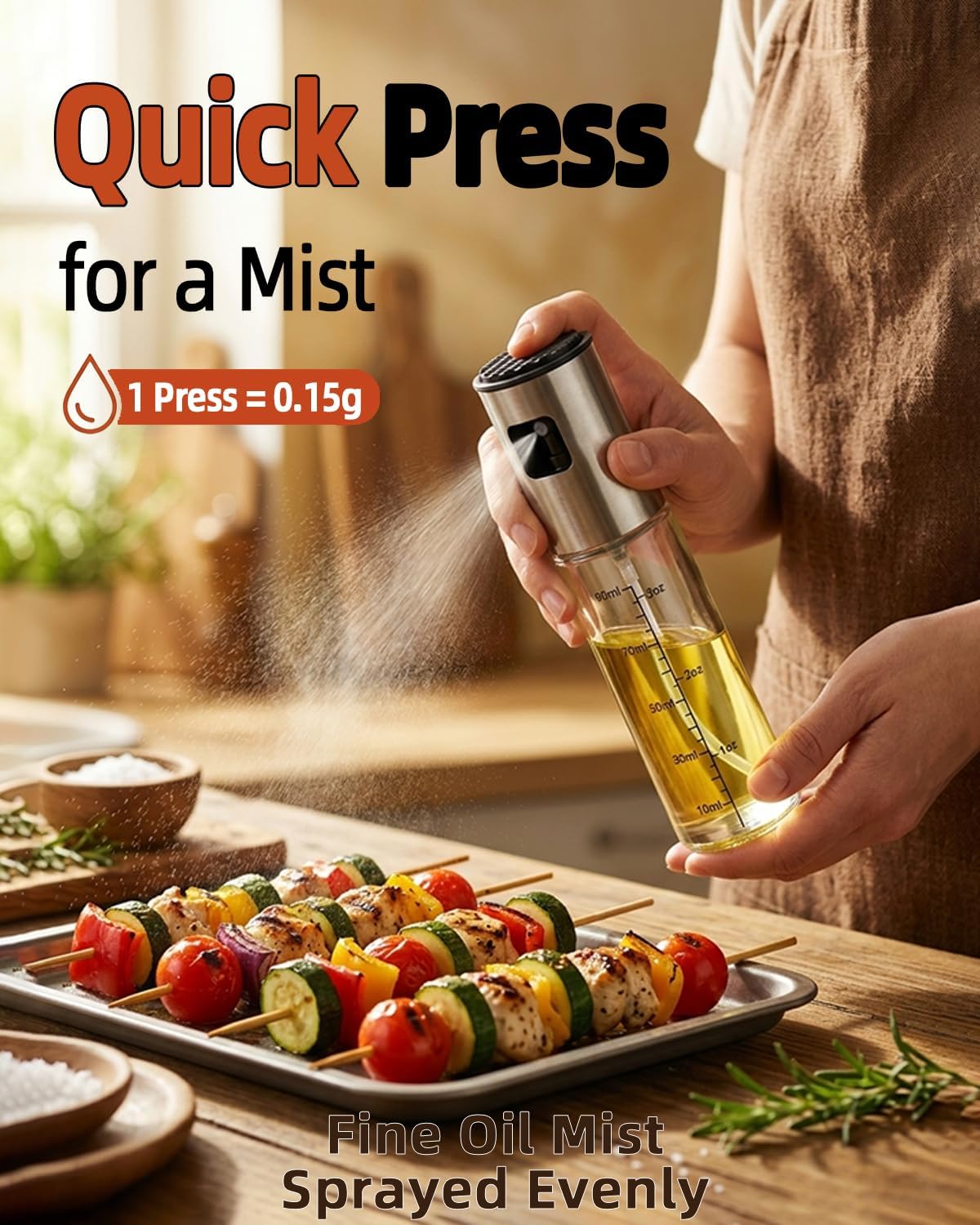 Olive Oil Sprayer, 3.5oz/100ml Oil Sprayer for Cooking, Oil Sprayer for Air Fryer, Stainless Steel Pump for Mist Spray, Food Grade Glass Metarial Mister for Kitchen Gadgets, Salad, BBQ