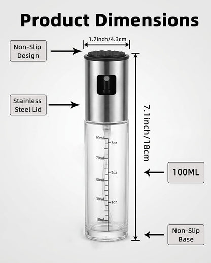Olive Oil Sprayer, 3.5oz/100ml Oil Sprayer for Cooking, Oil Sprayer for Air Fryer, Stainless Steel Pump for Mist Spray, Food Grade Glass Metarial Mister for Kitchen Gadgets, Salad, BBQ