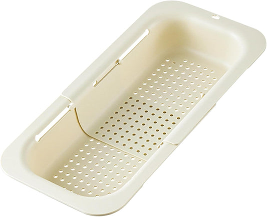 Collapsible Over the Sink Colander Strainer Basket, Plastic Fruit Vegetable Strainer Drainer Basket for Kitchen (1, Cream White)