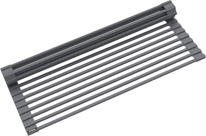 Multipurpose Workstation Sink Roll-Up Dish Drying Rack, Colander and Trivet in Dark Grey, KRM-11DG