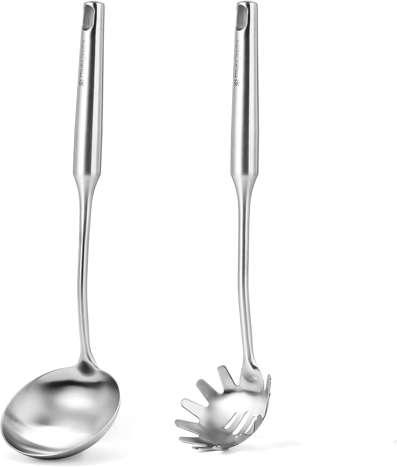 Stainless Steel Soup Ladle and Spaghetti Spoon Set - Large Ladle Spoon, Pasta Strainer, Durable Kitchen Cooking Utensils for Stirring, Serving Pasta, Soup & Sauce，Perfect Gifts