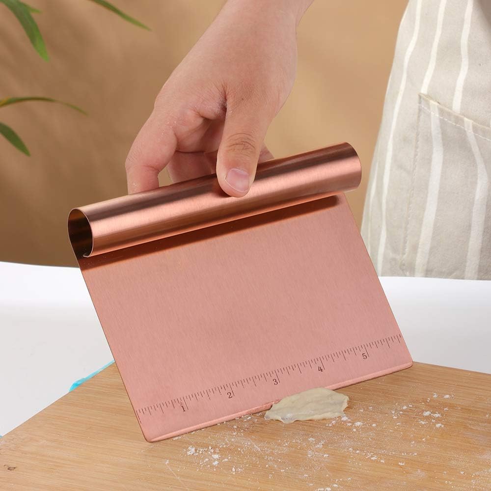 Pastry Cutter Bench Scraper & Chopper Stainless Steel Mirror Polished with Measuring Scale Multipurpose Cake Pizza Cutter Pastry Bread Separator Scale Knife Rose Gold