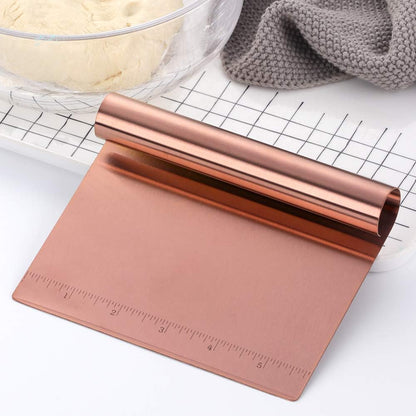 Pastry Cutter Bench Scraper & Chopper Stainless Steel Mirror Polished with Measuring Scale Multipurpose Cake Pizza Cutter Pastry Bread Separator Scale Knife Rose Gold