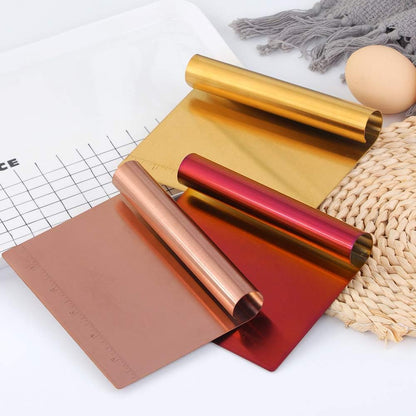 Pastry Cutter Bench Scraper & Chopper Stainless Steel Mirror Polished with Measuring Scale Multipurpose Cake Pizza Cutter Pastry Bread Separator Scale Knife Rose Gold