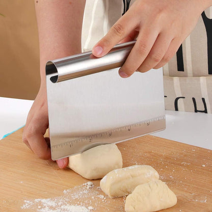 Pastry Cutter Bench Scraper & Chopper Stainless Steel Mirror Polished with Measuring Scale Multipurpose Cake Pizza Cutter Pastry Bread Separator Scale Knife Rose Gold