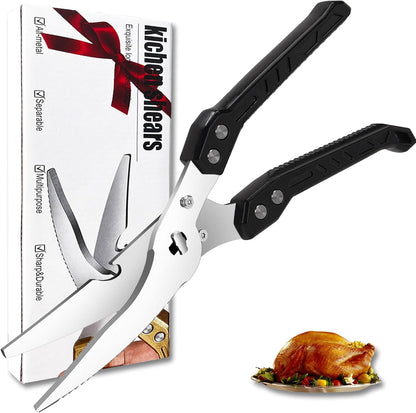 Heavy Duty Kitchen Poultry Shears Professional Food Scissors Black | Suit for Spatchcocking Chicken, Cutting Raw Meat & Poultry Bones, Thick Steel Blades, Spring-Loaded, Dishwasher Safe