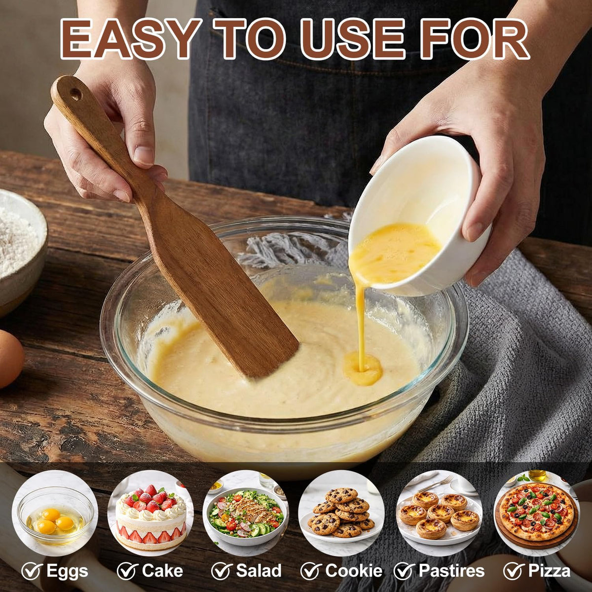Wooden Spurtle for Sourdough Starter Acacia Wood Thin Spatula Scraper