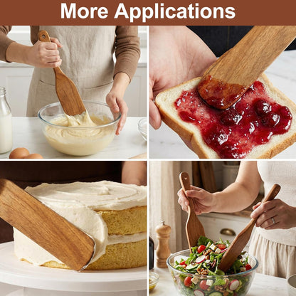 Wooden Spurtle for Sourdough Starter Acacia Wood Thin Spatula Scraper