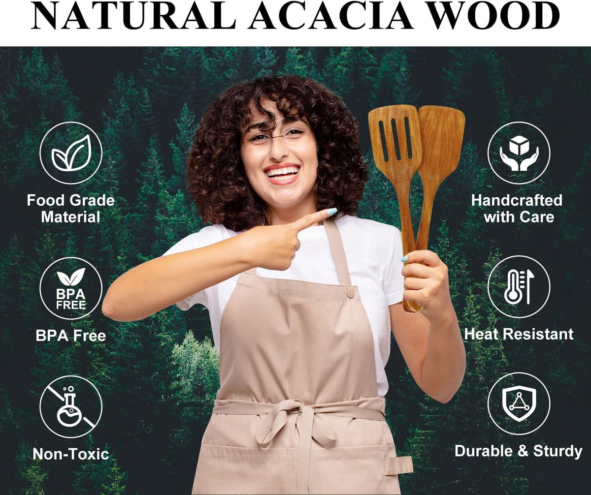 Wooden Spurtle for Sourdough Starter Acacia Wood Thin Spatula Scraper