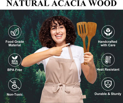 Wooden Spurtle for Sourdough Starter Acacia Wood Thin Spatula Scraper