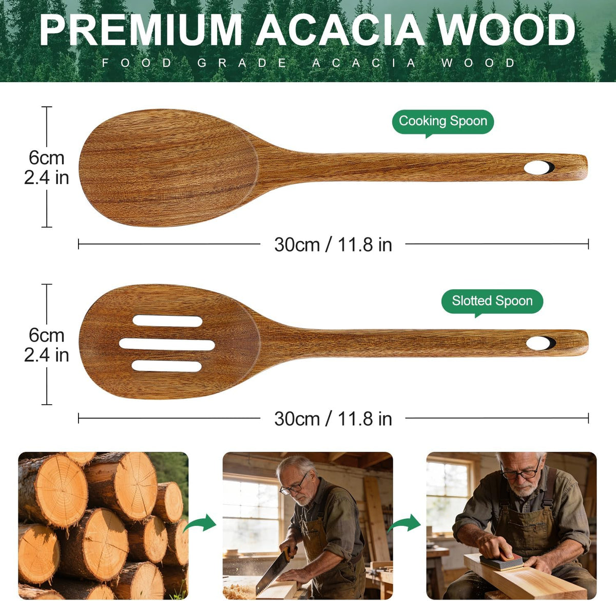 Wooden Spurtle for Sourdough Starter Acacia Wood Thin Spatula Scraper