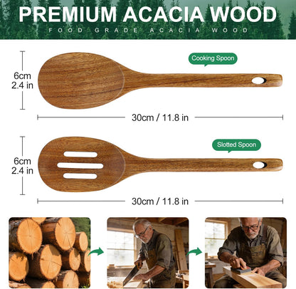 Wooden Spurtle for Sourdough Starter Acacia Wood Thin Spatula Scraper