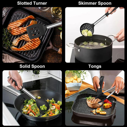 Silicone Cooking Utensils Set, 7-Piece Black Kitchen Utensils Set