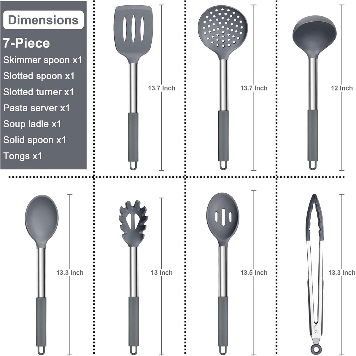 Silicone Cooking Utensils Set, 7-Piece Black Kitchen Utensils Set