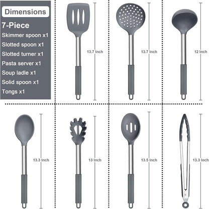 Silicone Cooking Utensils Set, 7-Piece Black Kitchen Utensils Set