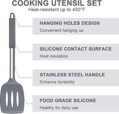 Silicone Cooking Utensils Set, 7-Piece Black Kitchen Utensils Set