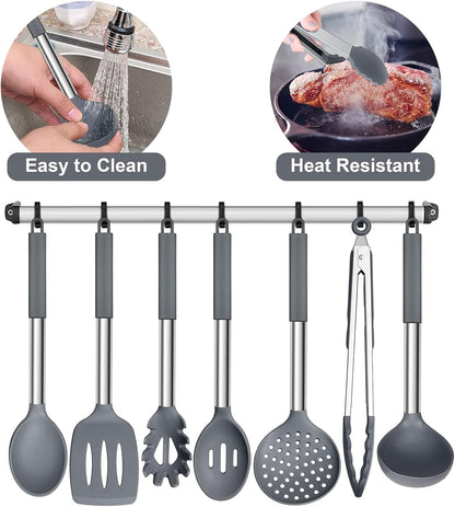 Silicone Cooking Utensils Set, 7-Piece Black Kitchen Utensils Set