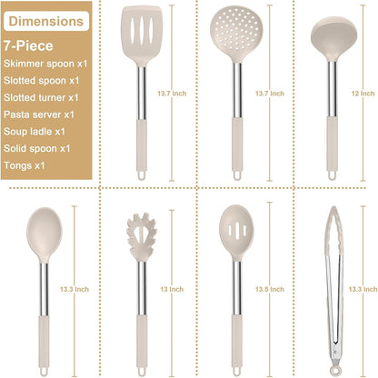 Silicone Cooking Utensils Set, 7-Piece Black Kitchen Utensils Set